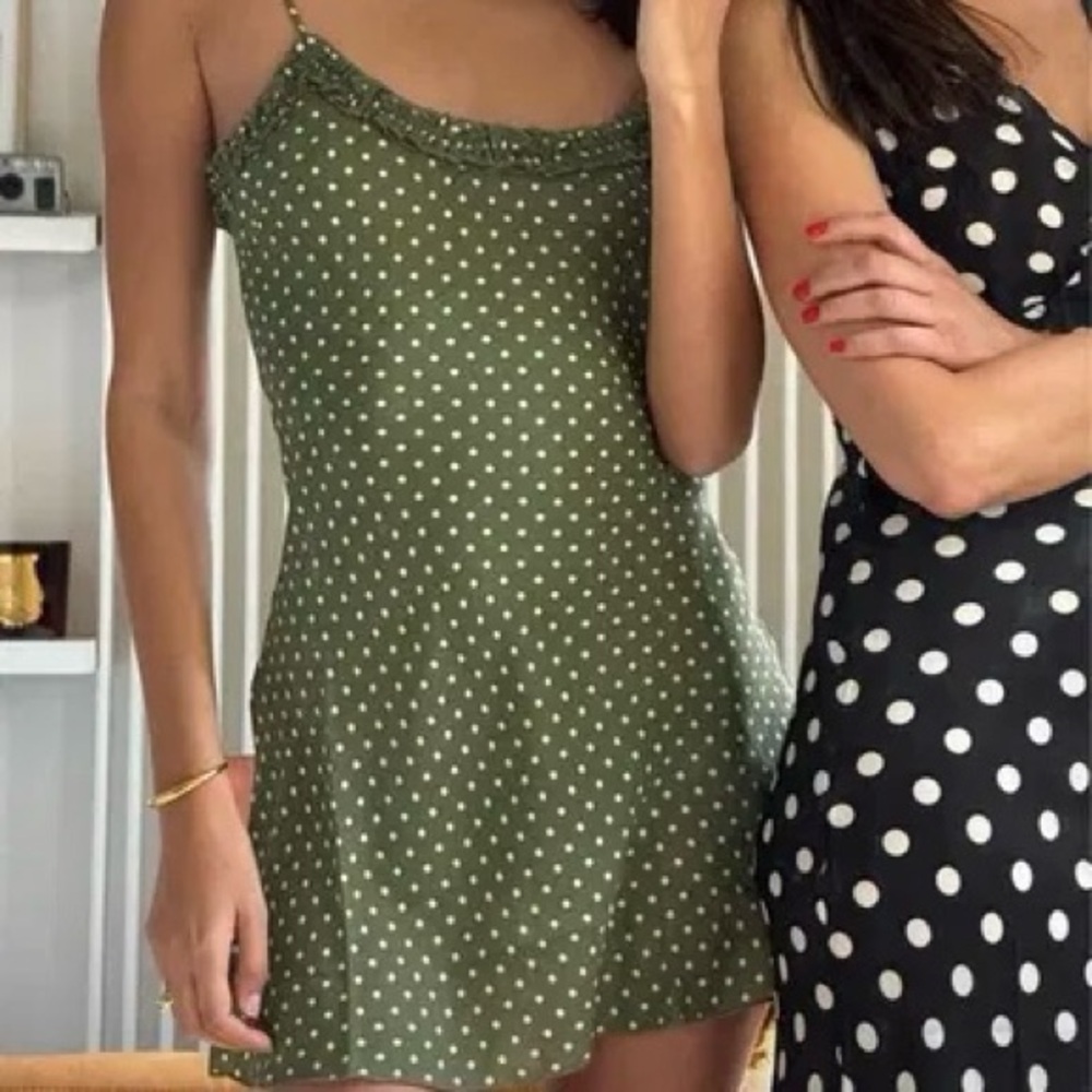 Realisation Par Olive Green Polka Dot Slip Dress